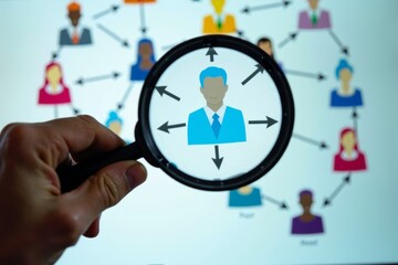 Exploring Human Resources Processes: Magnified View of Colorful Flowchart with Interconnected People Icons