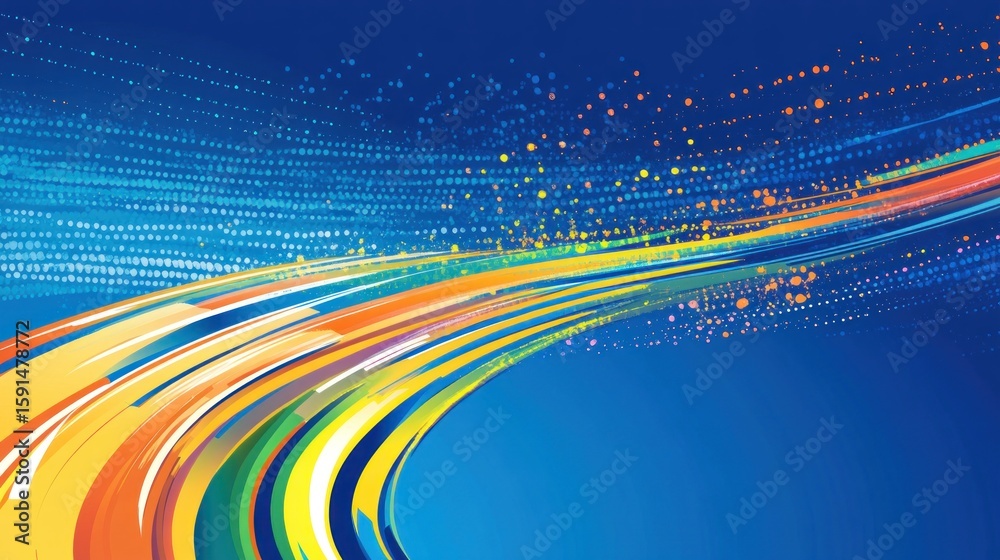 Poster dynamic abstract background with vibrant colorful lines and dots overlay