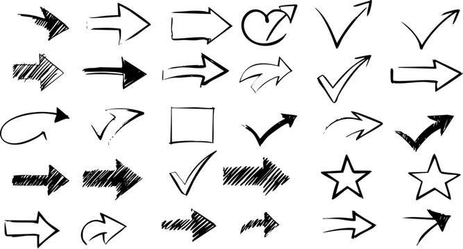 Hand-drawn arrow icons: a versatile vector set for web and business design, illustrating direction and love with various shapes