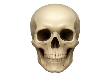 Fototapeta premium Frontal view of a realistic human skull isolated on transparent background, perfect for anatomical studies, halloween projects, or any design needing a touch of macabre