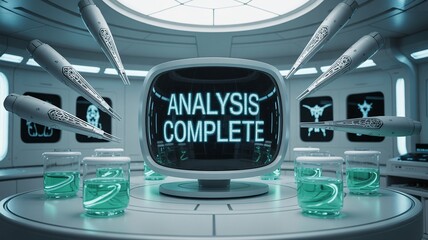 Obraz premium Futuristic laboratory scene with floating probes and glowing 