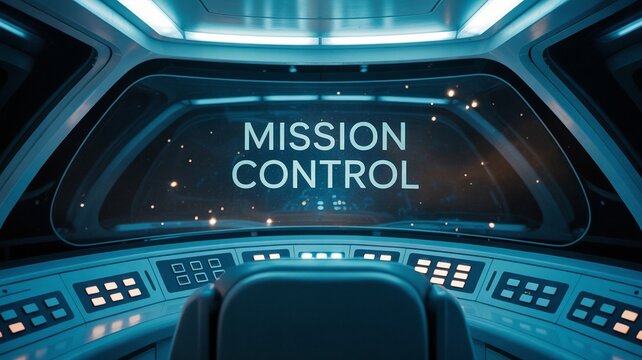 Futuristic Mission Control Panel with Illuminated Buttons