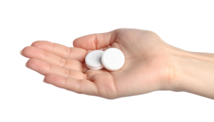 two tablets on hand isolated on transparent background.
