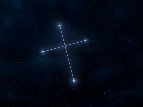Crux the Southern Cross constellation on a black background with stars. Star cluster. Astrological signs.