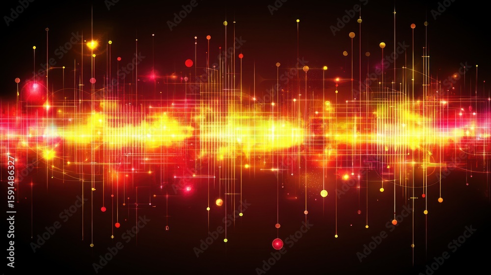 Poster abstract digital technology background with glowing lines and dots, representing data streams