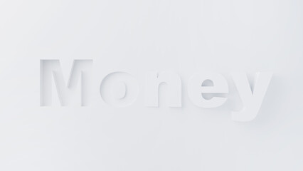 White money text embossed on a minimalist white background. Concept of economic discussions, wealth analysis, and sophisticated financial design.