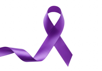 A satin purple ribbon, a symbol of awareness and support for various causes, isolated on a transparent background