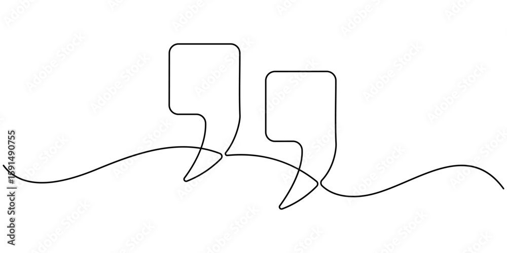 Fototapete one continuous line of a quote mark drawing, single continuous line drawing of a quote mark. one con