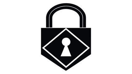 Illustration of a black padlock with a white keyhole in a diamond shape design on a white background