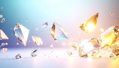 透明な宝石の浮遊：光を放つ多面的な結晶Generated image