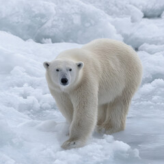 Polar bear walking on ice floe in arctic landscape