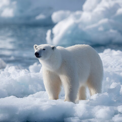 Polar bear standing on ice floe in arctic ocean