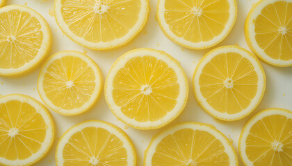 Obraz premium Pattern of Fresh Lemon Slices – Vibrant Citrus Texture and Full-Frame Background