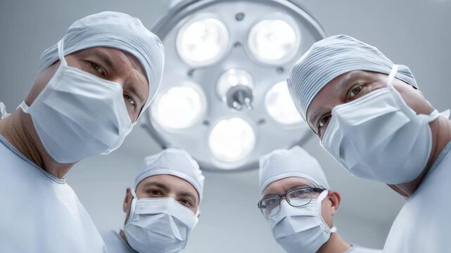 Surgical medical team operating room bright focused operating light