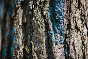 Obraz premium Closeup Of Textured Tree Bark With Blue And Grey Shades