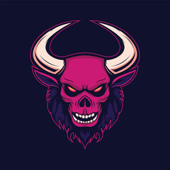 Aggressive Bull Skull Mascot Vector – Horned Demon Head Illustration