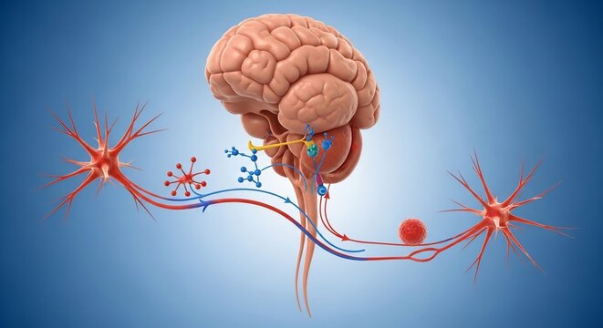 Detailed Human Brain and Nervous System Illustration Showing Neurons and Brain Function