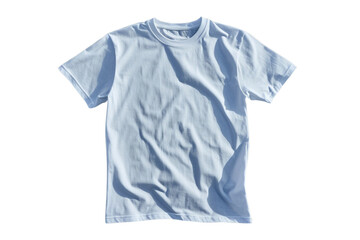 A crisp white, short-sleeved crew-neck t-shirt is laid flat, exhibiting subtle wrinkles from its relaxed drape against a bright background