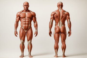 Human Muscular System Anatomy Model Front and Back View
