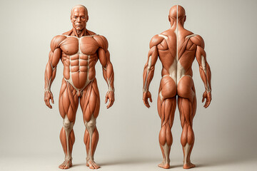 Human Muscular System Anatomy Model Front and Back View
