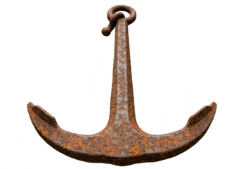 A rusty metal anchor, a symbol of stability and maritime tradition, isolated on a transparent background