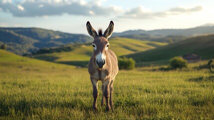 Cute donkey strolling during sunset light high resolution picture