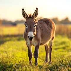 Cute farm animal expression on green pasture high resolution picture