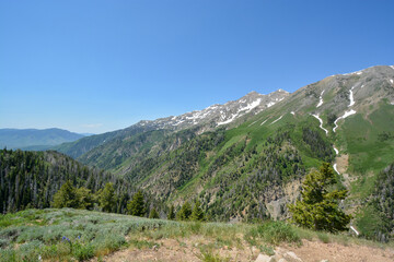 Wasatch Mountains in Utah, USA, in summer with mountains still covered by snow
