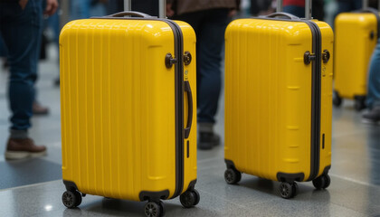 Bright Yellow Suitcases at Airport Terminal  Travel  Vacation  Journey