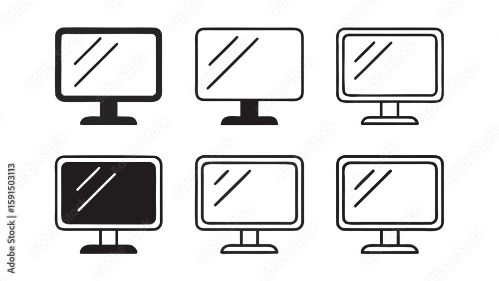 Fototapete illustration of six computer monitors with different styles and one filled in black color design