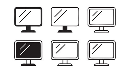 Illustration of six computer monitors with different styles and one filled in black color design