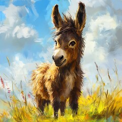 Donkey captured calmly in lush green pasture high resolution picture