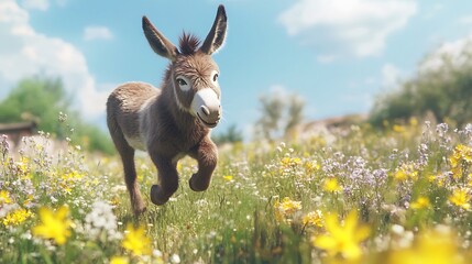 Donkey charging forward in scenic land high resolution picture