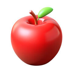 Obraz premium Bright 3D red apple rendering with a vibrant green leaf isolated for fresh designs or vibrant nutrition concepts and healthy eating ads