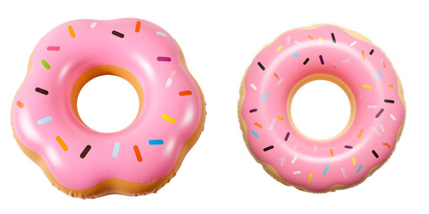 Fototapeta premium Two Donut Pool Floats with Pink Frosting and Sprinkles on Transparent Background