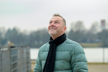 Man Gazing Upward Peacefully