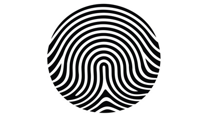 A circular fingerprint pattern with alternating black and white lines in a concentric design style