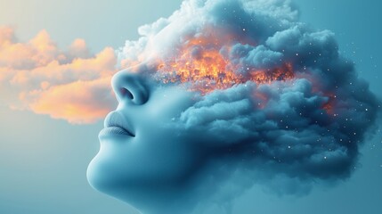 Dream Abstract double exposure image of a sleeping face and a fantasy world inside their mind.