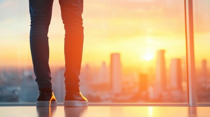 Standing Person standing confidently in a bright office space, ready to take on new challenges.