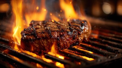 Grilled steak on hot grill