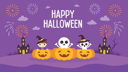 halloween card with pumpkin and bats