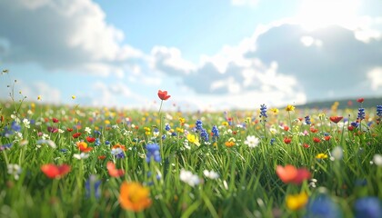 Lush meadow with colorful wildflowers in bloom.