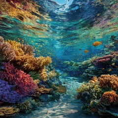 Naklejka premium Underwater coral reef teeming with fish