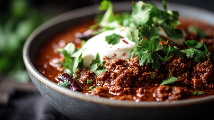 Hearty chili in a bowl
