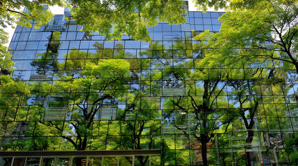 Sleek Urban Facade with Minimalist Green Glass Design