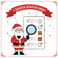 Santa checking delivery list flat icon vector red white green