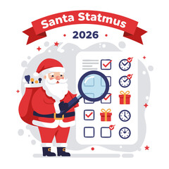 Santa checking delivery list flat icon vector red white green