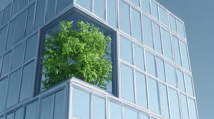 Sleek Urban Facade with Minimalist Green Glass Design