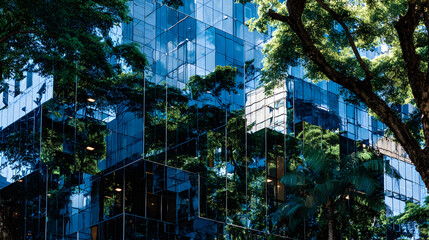 Pattern of Green Glass Panes on High-Rise Office Block