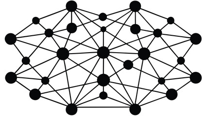 Geometric arrangement of black circles connected by lines forming a network structure image design